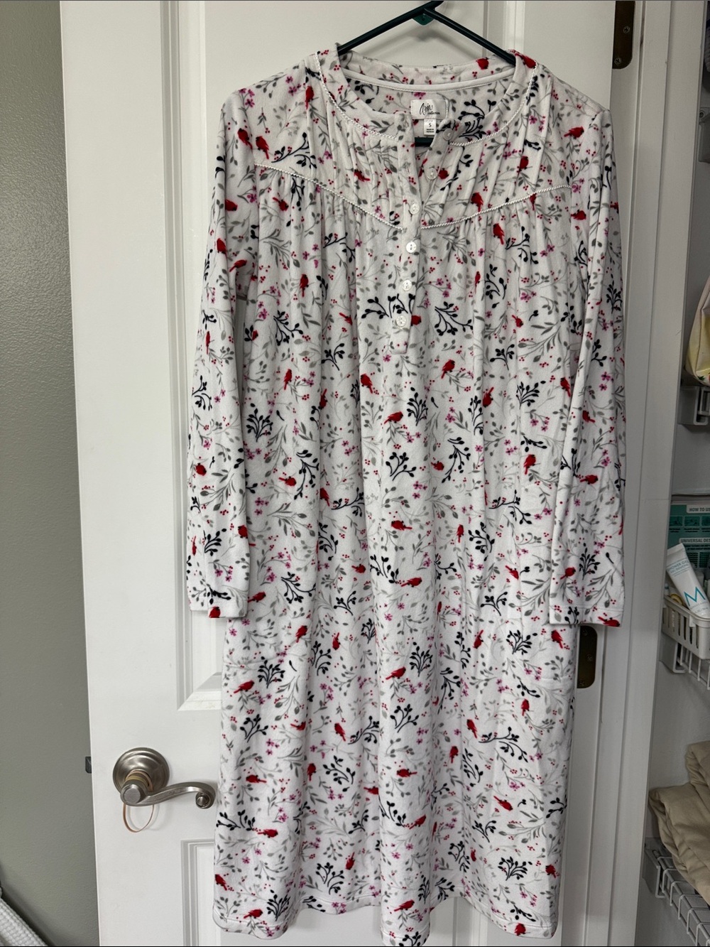 Aria White Cardinal Floral Nightgown with Red and Black Accents